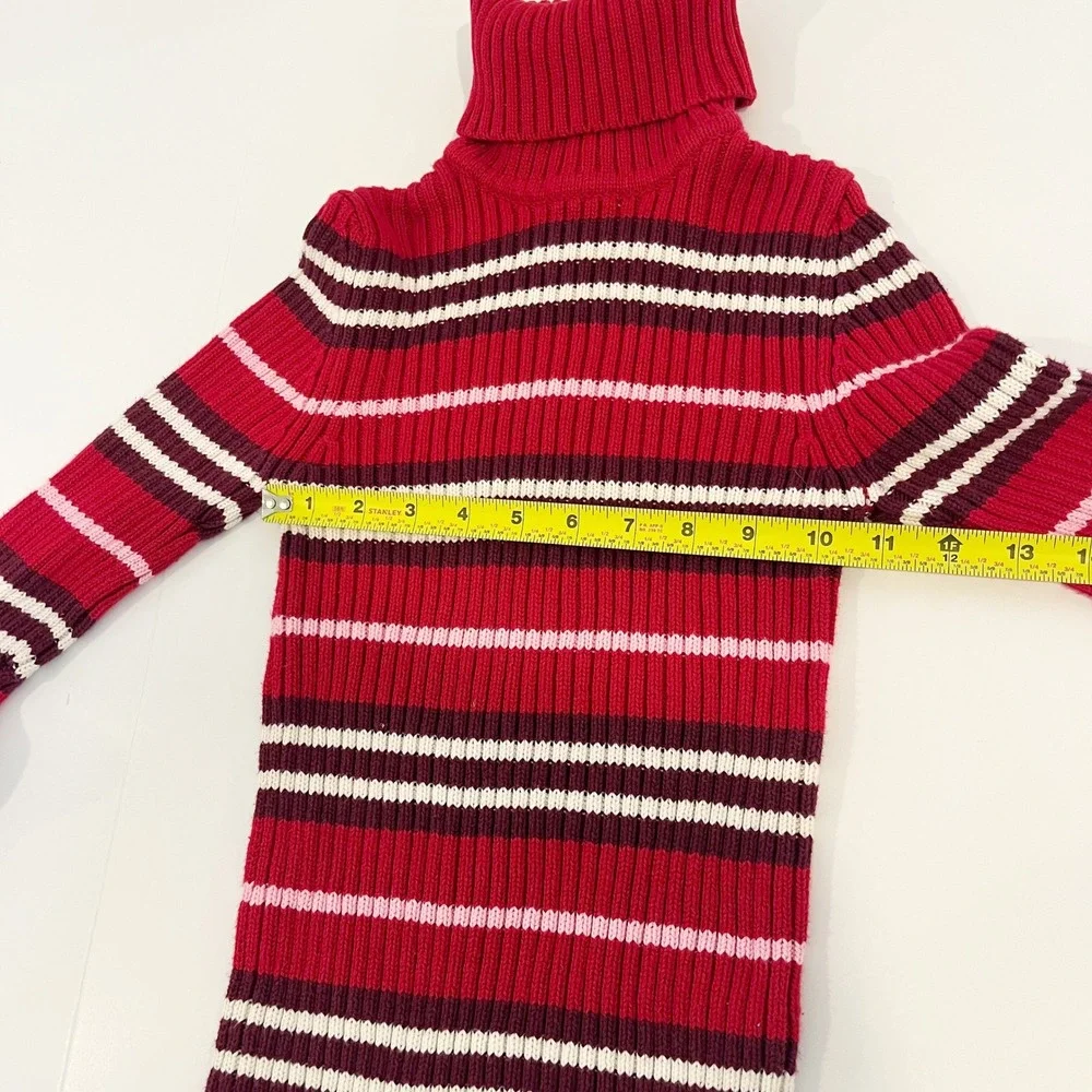 Vintage Energie Y2K Red Striped Ribbed Turtleneck Sweater Womens Medium‎ Cotton